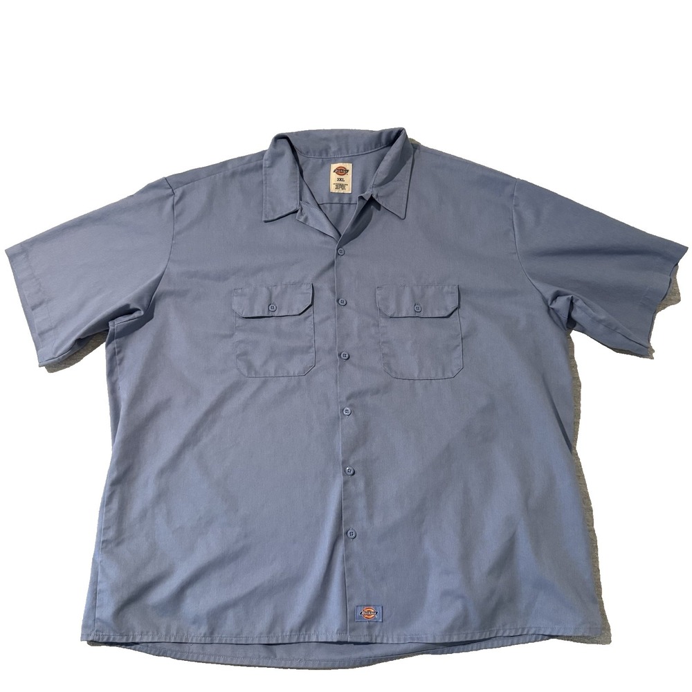 Dickies Men's Button Up Shirt 3XL Blue Work Wear Short Sleeve Cargo Pockets